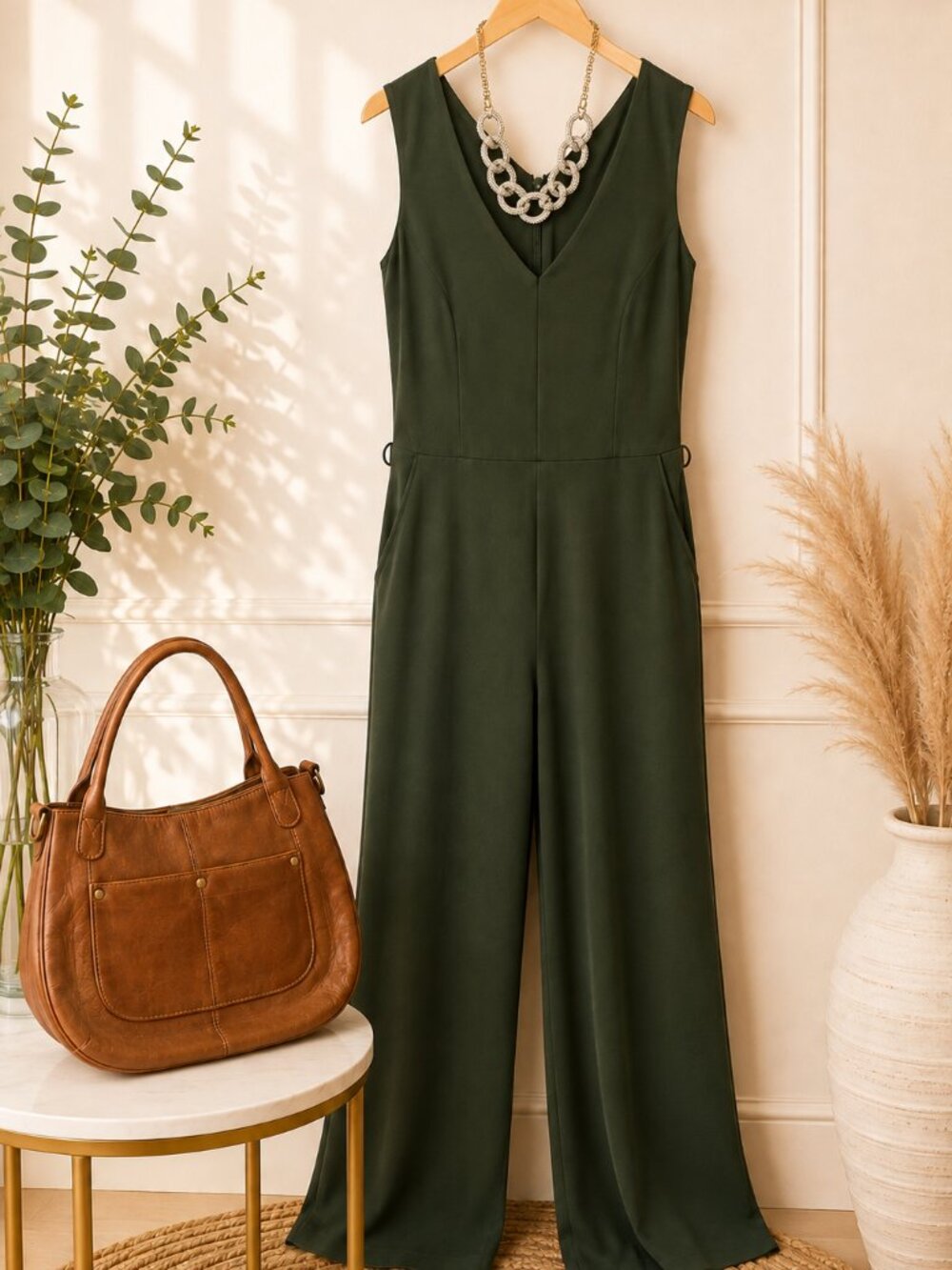 Old Navy Large Tall Olive Green Wide Leg Jumpsuit L Tall Pockets
